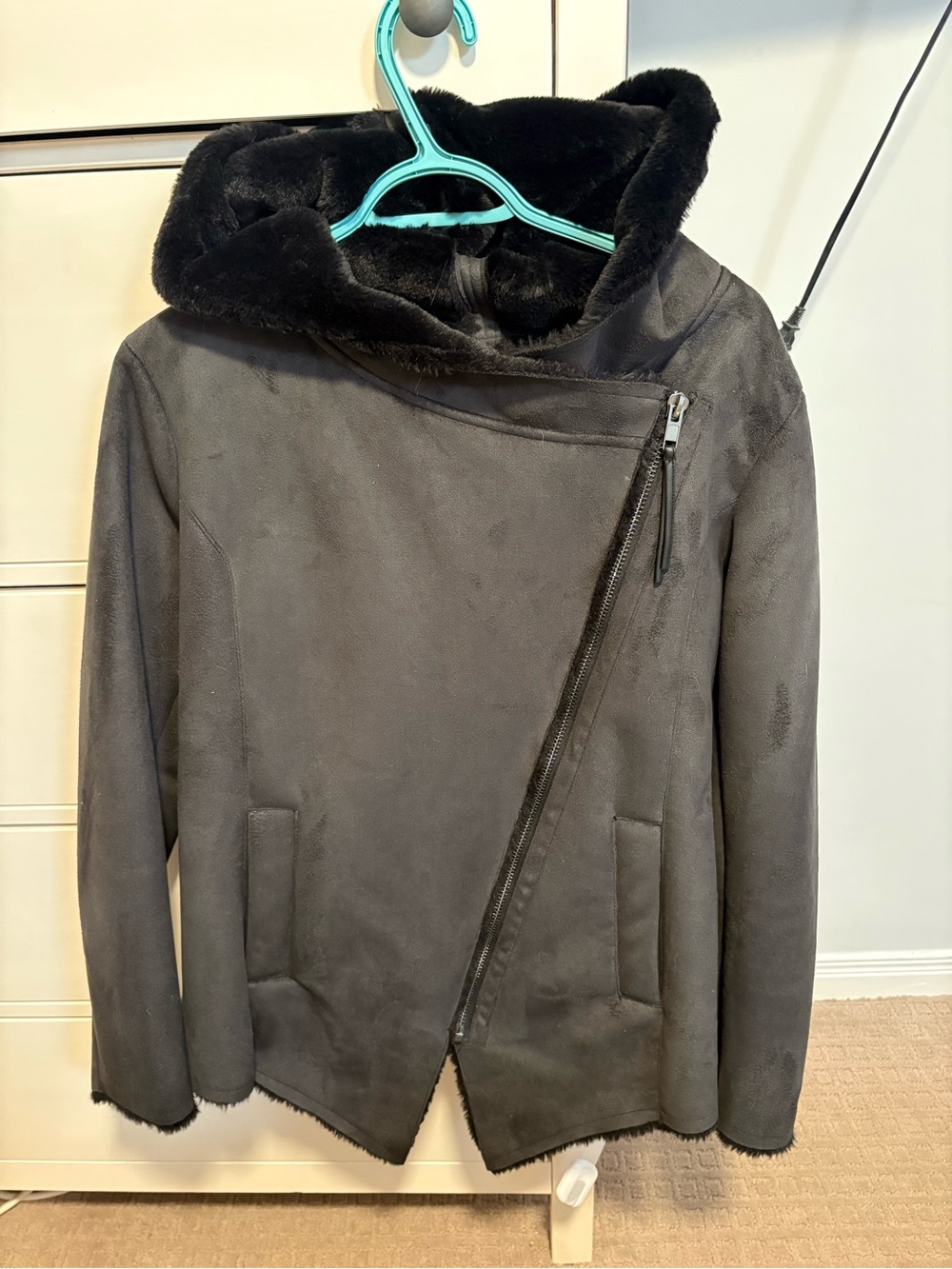H&M Black Faux Fur-Lined Hooded Jacket